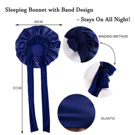 Rnigra Hair Bonnet for Sleeping, Satin Bonnet, Bonnet with Tie, Sleeping Cap for Women, Adjustable Sleep Caps, Navy Blue