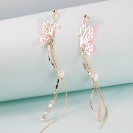 The Silver Luna Fabric wings butterfly long dangle drop earrings, Korean fashion earrings
