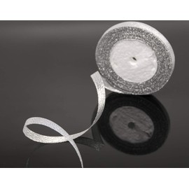 ATRibbons 100 Yards 3/8 Inch Wide Glitter Ribbons,Gold/Silver Metallic Color Ribbons for Gifts Wrapping Home Decoration Wedding Party Birthday Wrap Card DIY Crafts,25 Yards/Roll x 4 Rolls (Silver)