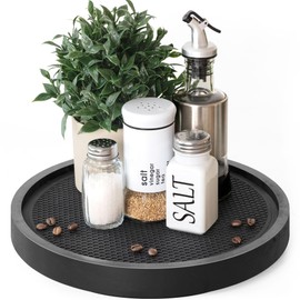 EOSAHR Wood Lazy Susan Organizer Turntable for Organization and Storage – Chic 10.5" Lazy Susan Turntable for Cabinet, Bathroom Decor & Coffee Table - Ideal for Home and Kitchen (Black)