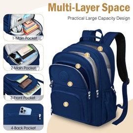 KTUEOV School Backpack Teenager Girls & Boys Backpack Waterproof with 16 Inch Laptop Compartment Casual School Bag Men for School, Work and Travel 25L School Bag Many Compartments Made of Nylon, blue
