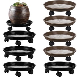 8 Packs Plant Caddy with Wheels 11.8" Plastic Rolling Plant Stands Heavy-Duty Plant Dolly with Casters Indoor and Outdoor Plant Roller Base Large Heavy Plant Pot Saucers with Wheels, Black + Brown