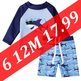 HUAANIUE Baby Toddler Boy Swimsuit Rashguard Set Swimwear UPF 50+ SharkBlue 3-4 T