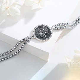 MOPOPOK 925 Sterling Silver St Michael Bracelet Archangel Michael Bracelet For Man Protect Us Amulet Jewelry Birthday Christmas Gift For Men Women