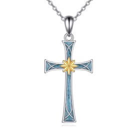 LUHE Turquoise Cross Necklace for Women 925 Sterling Silver Crucifix Origami Cross Pendant Necklace Religious Jewelry Gifts for Women (Cross Necklace-1)