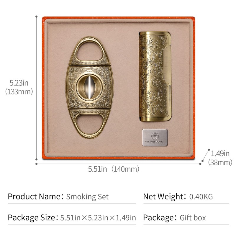CIGARLOONG Cigar Cutter and Lighter Set Sharpening Blade V Cut