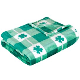 Elegant Comfort Velvet Touch Ultra Plush St Patricks Day Lucky Spring Green Clover Shamrock Irish Printed Fleece Throw/Blanket-50 x 60inch, Lucky Plaid Clover