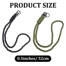 Rienan Pack of 2 Lanyards, Key Chain Band, Portable Lanyard with Carabiner, Universal Paracord Keyring, Suitable for Outdoor, Camping, Hiking (Black, Military Green), Black, Military Green