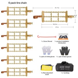 AutoChoice Emergency Snow Chains, Tire Chains with Thickened Manganese Steel for Car Truck SUV in Ice, Sand and Mud(6 Packs, Tire Width 195-235mm)