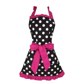 Kitchen Aprons Woman Retro Vintage Girl Polka Dot Cooking Pinafore Christmas Apron Dress (Dot Dark Pink)