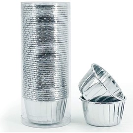 ANCLLO 50Pcs Party Hippo Cupcake Cups Foil Muffin Liners Gold Cupcake Baking Cups Little Baking Cups-Silver
