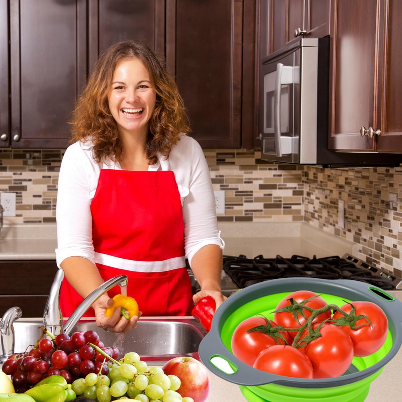 Green Round Silicone Collapsible Colander – Silicone Round Small Kitchen
