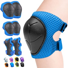 Inkidio Knee Pads for Kids Unicorn Protective Gear Set Knee Pads and Elbow Pads Set with Wrist Guard for Girls Boys Roller Skates Inline Skatings Scooter Cycling Bike Skateboard (Medium, Blue)