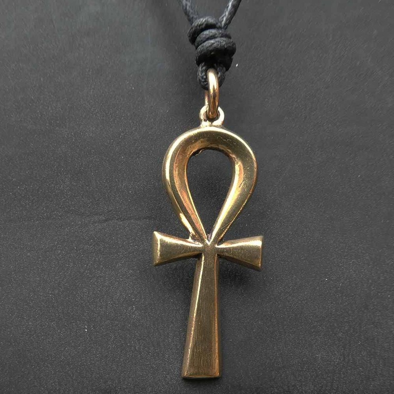 Ankh Egyptian Bronze Pendant Necklace Jewellery, incl black cotton sting,