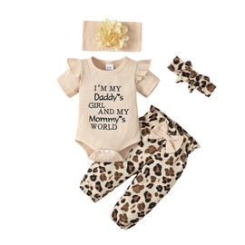 SUNNY PIGGY Baby Girl Clothes 3-6 Month Infant Summer Outfit Newborn Short One Piece Set Romper Floral Cotton Pant Sets Spring Floral Letter Print Baby Girls’ Clothing Khaki
