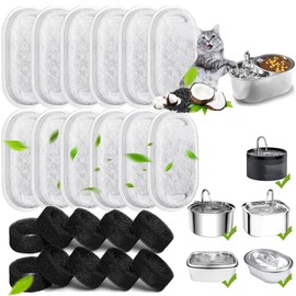 wakouter Cat Water Fountain Filters, 24 Pack Triple Filtration System Automatic Pet Filters, 12 Pcs Carbon Filters and 12 Pcs Foam Filter, for Pet Water Fountain Filters Replacement
