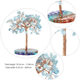 Amogeeli Handmade Healing Crystal Tree of Life with 7 Chakra Orgone Crystal Base, Fengshui Stone Money Tree Bonsai Figurine Decor for Luck & Wealth