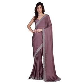TRENDMALLS Women's Rangoli Silk Embroidery Siroski work Saree with Unstitch Blouse Piece (K1108-LightBrown)