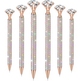 Jeyiour 6 Pcs Big Diamond Pens with Crystal Bling Rhinestone Pen Metal Diamond Ballpoint Pens Glitter Wedding Bridal Shower Favors Diamond Black Ink Pens for Birthday Gift Supplies (Rose Gold)