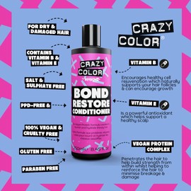 Crazy Color Bond Restore Conditioner for Dry Damaged Hair, Bleached, Coloured, Broken, Curly or Frizzy Hair. Vegan, Cruelty & Sulphate Free, 250ml