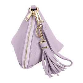 Triangle Vegan Leather Wristlet Clutch Purse Handbag - Pyramid Evening Cocktail Pouch Wallet Detachable Strap & Tassel Charm (Light Purple) One Size