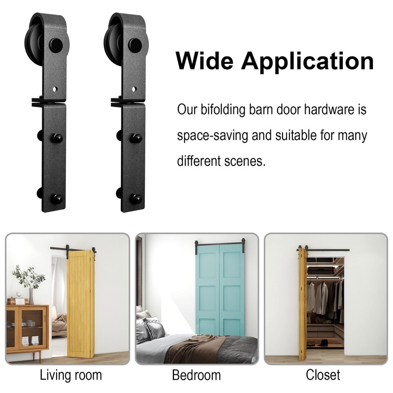 CCJH 42" Bi-Folding Sliding Barn Door Hardware Kit for 2