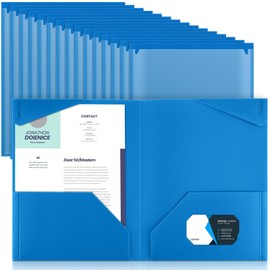 Henoyso 36 Pcs Plastic Folders with Clear Front Pockets Heavy Duty File Folders with 2 Pockets and Card Slot for Student Parent Teacher Communication School Office (Blue)