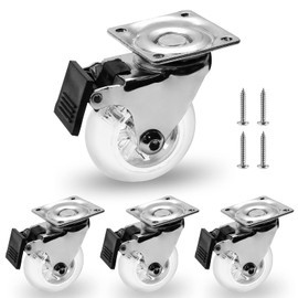 Cionyce 4 PCS Clear Crystal Casters 2 inch Rolling Wheels Swivel Plate Castor for Furniture,Carpet,Chair Legs,360 Degree Casters with Screws
