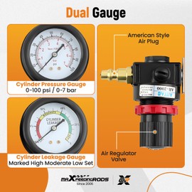 maXpeedingrods Cylinder Leak Down Tester Kit, Gasoline Engine Compression Tester, Dual Gauge Leakdown Detector Tool Set for Pressure Check & Leakage Rate Test, with Extension Rod