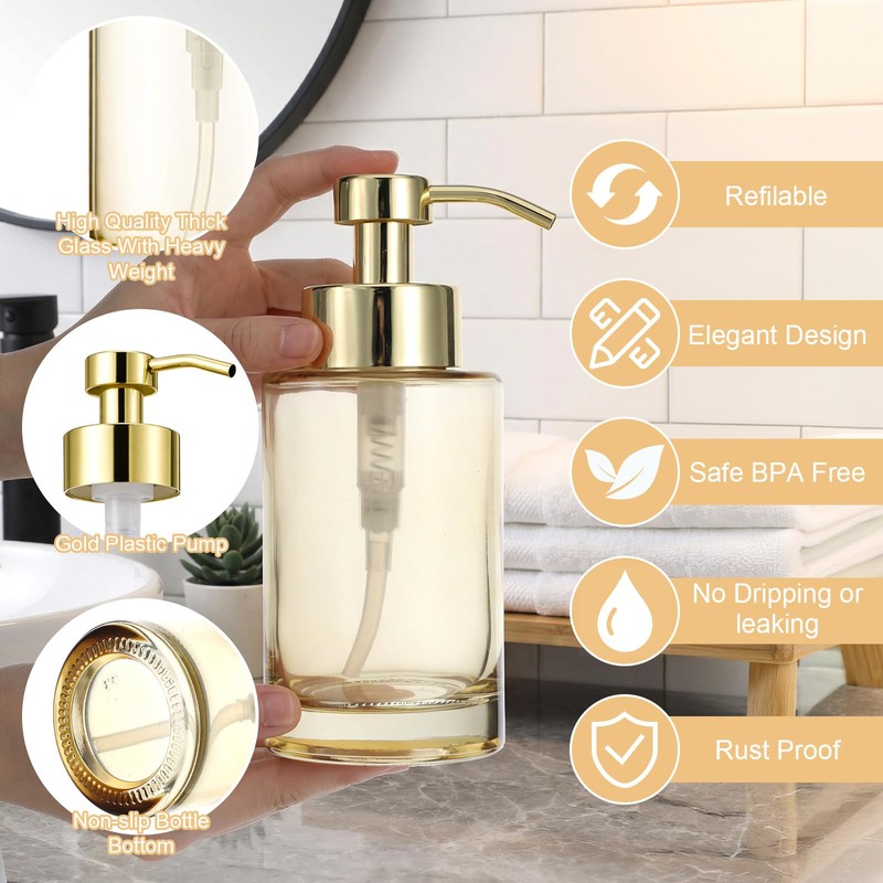 2 Pack Glass Soap Dispenser with Plastic Pump, 12oz Thick