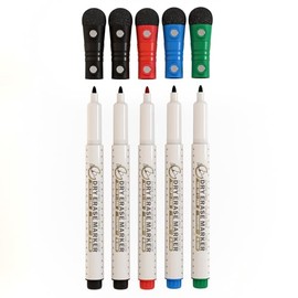 Mag-Fancy Magnetic Dry Erase Marker Set - Fine Tip 1mm Erasable Whiteboard Markers, Build-in Eraser, 4 Color 5 Pack, Safe Inks, Low Odor
