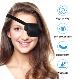 RIKEYO 2Pcs 3D Right Eye Patches for Adults, Adjustable Medical Lazy Eyepatch,Black