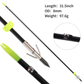 FENJANR Archery 6Pcs Bowfishing Arrows 31.5inch and Bowfishing Reel Kit Solid Fiberglass Arrow with Fish Broadhead for Recurve Bow and Compound Bow Fishing Hunting (6Pcs Arrows + 1 Bowfishing Reel)