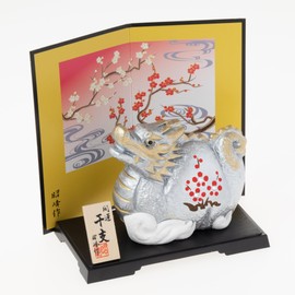 Seto Pottery Sha 2024 Zodiac Figurine Figurine Compact Dragon Dragon Tatsu New Year Decoration Kaiyun Oxidized Silver Red Plum Tatsu Large Rhinestone Shoho Kiln 157