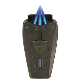 Lotus Fusion Cigar Lighter with Triple Pinpoint Torch Flames, Single Action Ignition, All Metal Housing, Fold-Out Cigar Punch, Large Flame Adjuster (Gunmetal Matte)
