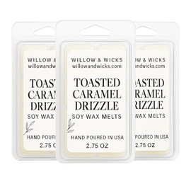 Willow & Wicks Toasted Caramel Drizzle – 3 Pack Soy Wax Melts | Toasted Coconut, Spiced Honey & Vanilla Caramel Blend | Strong Scented Clamshell Wax Melts | Hand Poured in USA