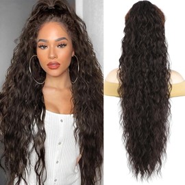 Humistwbiu Claw Clip Ponytail Extension for Women 30 Inch Long Ponytail Hair Piece Wavy Curly Synthetic Hairpieces, Black Brown