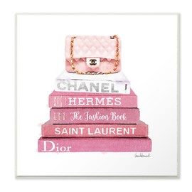 Stupell Industries Pink Book Stack Fashion Handbag Wall Plaque, 12 x 12, Multi-Color
