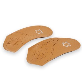 3/4 Leather Ultra Light, Thin, Semi-Rigid Orthotic with Metatarsal Pad, and Heel Cushion (Tan, 17cm)