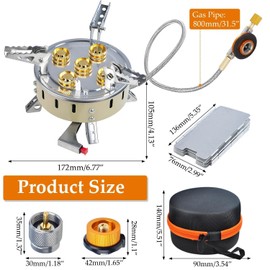 9500W Portable Windproof Camping Stove, Backpacking Camp Stove with Two Fuel Canister Adapter, Camping Gas Stoves with Piezo Ignition, Collapsible Stoves Burner for Outdoor Cooking Hiking and Picnic