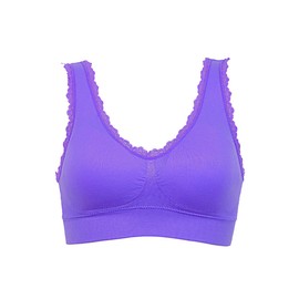 Women's Leisure Sports Sleep Bra Comfort Seamless Stretchy Lace Trim Wirefree Purple