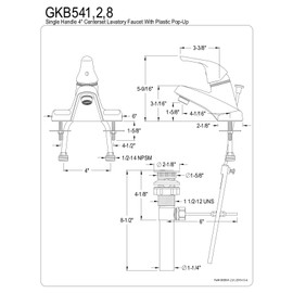 Kingston Brass GKB542 Chatham 4" Centerset Bathroom Faucet, Polished Brass, ABS/Plastic Pop-Up