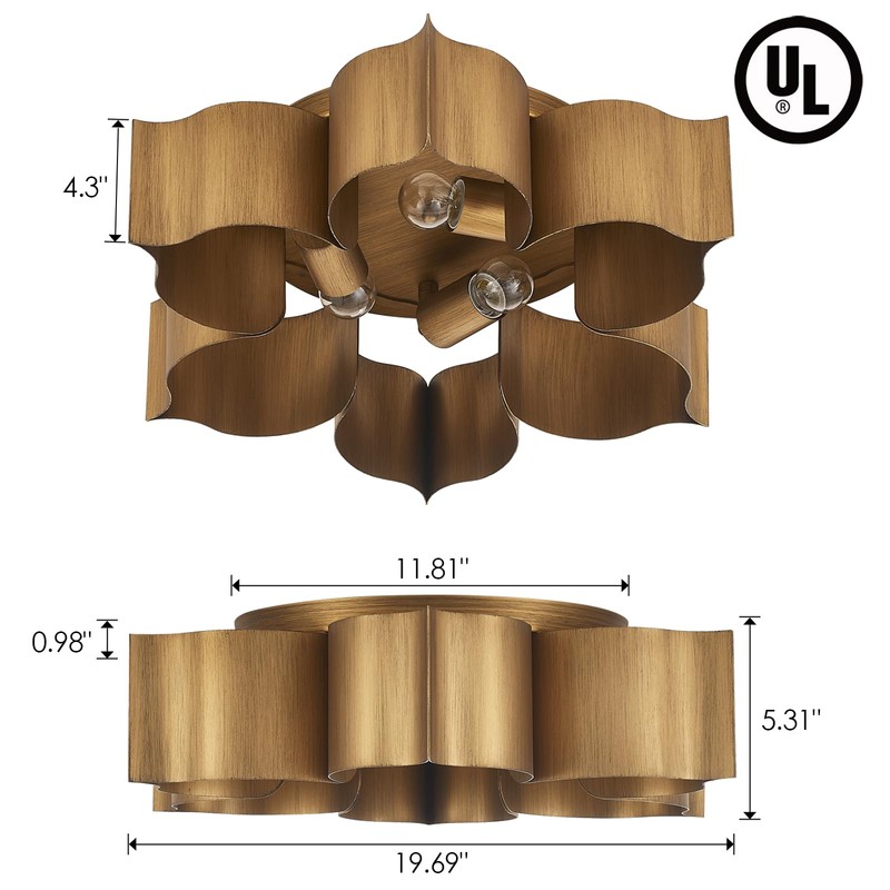 VILUXY 19" Flush Mount Ceiling Light, Antique Gold Leaf Finish