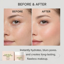 Glow Velvet Priming Moisture Cream,Pore Blurring&Gripping Primer for Face Before Makeup,Hydrating Korean Skincare Foundation Primer for Mature Skin&Large Pores,Creates Perfect Base Makeup,Nourishing