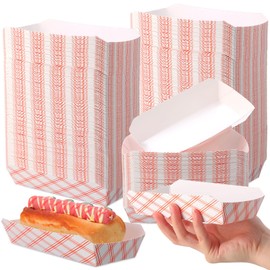 Roshtia 500 Pcs 7 Inch Paper Hot Dog Trays 2 lb Red and White Food Trays Checkered Paper Food Boats Hot Dog Trays Disposable Nacho Boats for Birthday Wedding Festivals Party Food Supplies