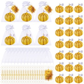 Treela 24 Set Pumpkin Candles Fall Baby Shower Party Favors for Guests Little Pumpkin Thank You Return Gifts Bulk for Thanksgiving Autumn Baby Shower Wedding Favors (Gold)
