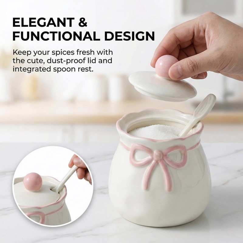 Seyont 3.1 Inch Ceramic Spice Jar - Sugar Bowl with