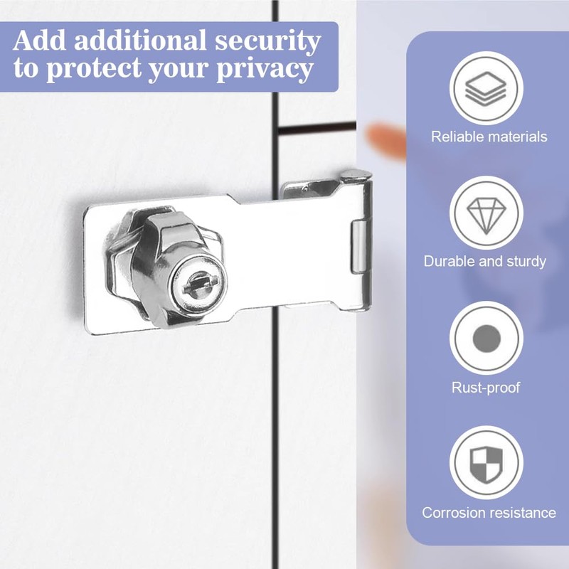 Snillok Keyed Hasp Lock Hasp and Staple with Padlock, 4