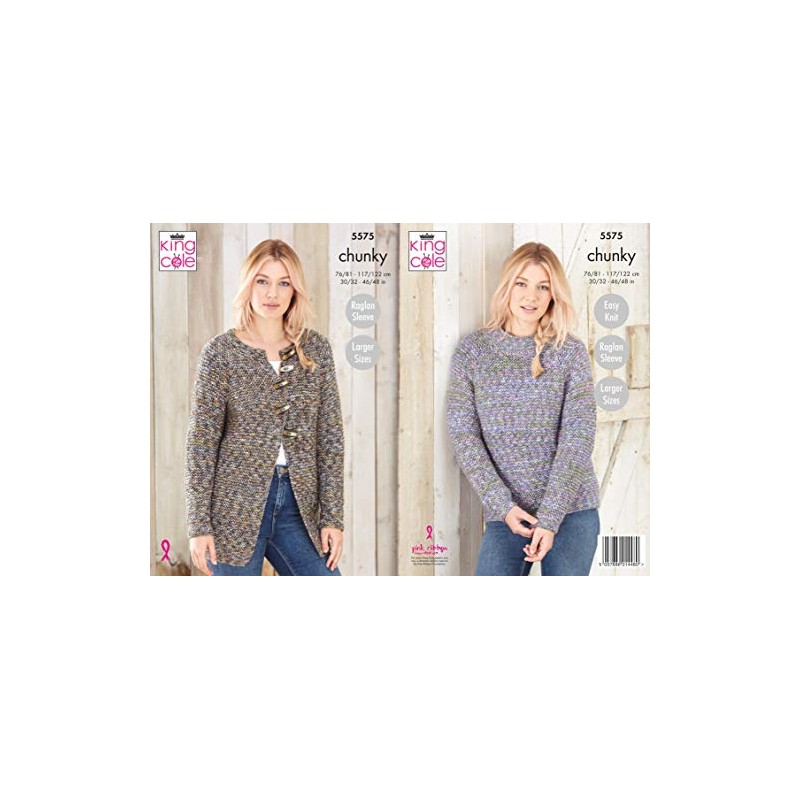 King Cole 5575 Knitting Pattern Womens Raglan Sweater and Cardigans