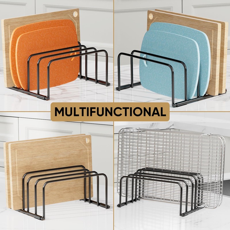 SAGLAU Heavy-Duty 5-Slot Cutting Board Organizer Rack, Space-Saving Kitchen Storage